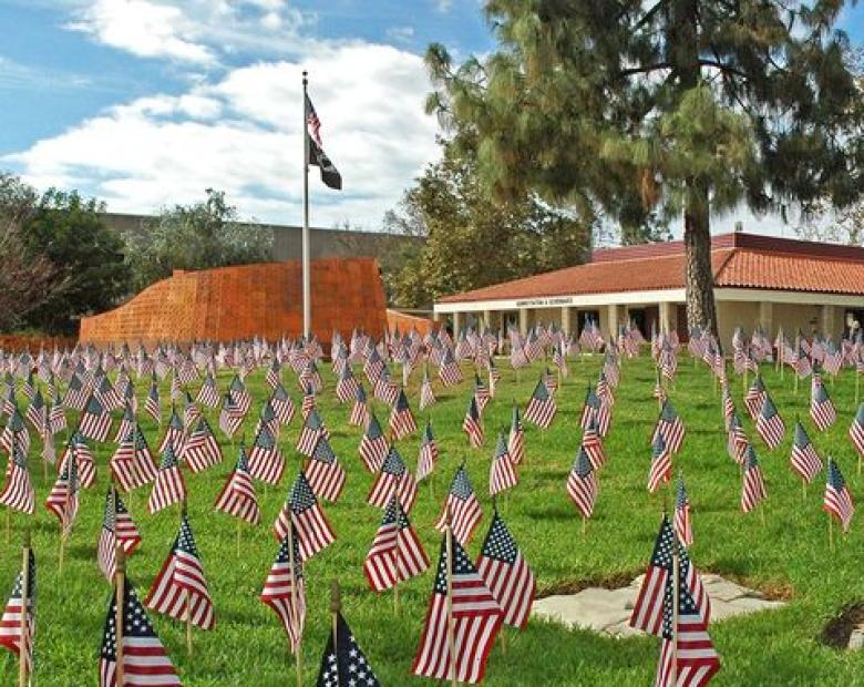 veterans memorial and American flags